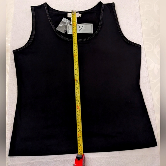 🆕Dressy Sleeveless Black Tank Top with Beaded Neck and Arm Lines - Picture 3 of 6